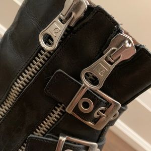 Black Leather Heeled Moto Booties SIXTYSEVEN 9M/39